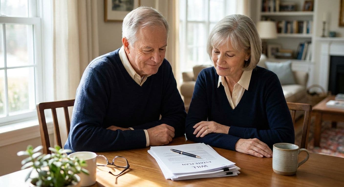 A couple reviewing their estate plan with documents